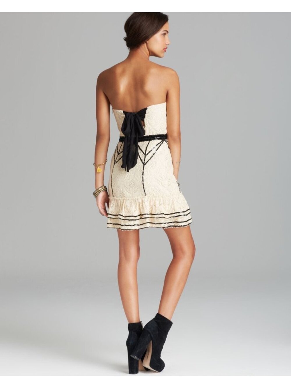 NWT Free People Cream Black Lace Sequin Mini Dress | Whimsigoth Luxe Coquette 8 - Picture 6 of 16